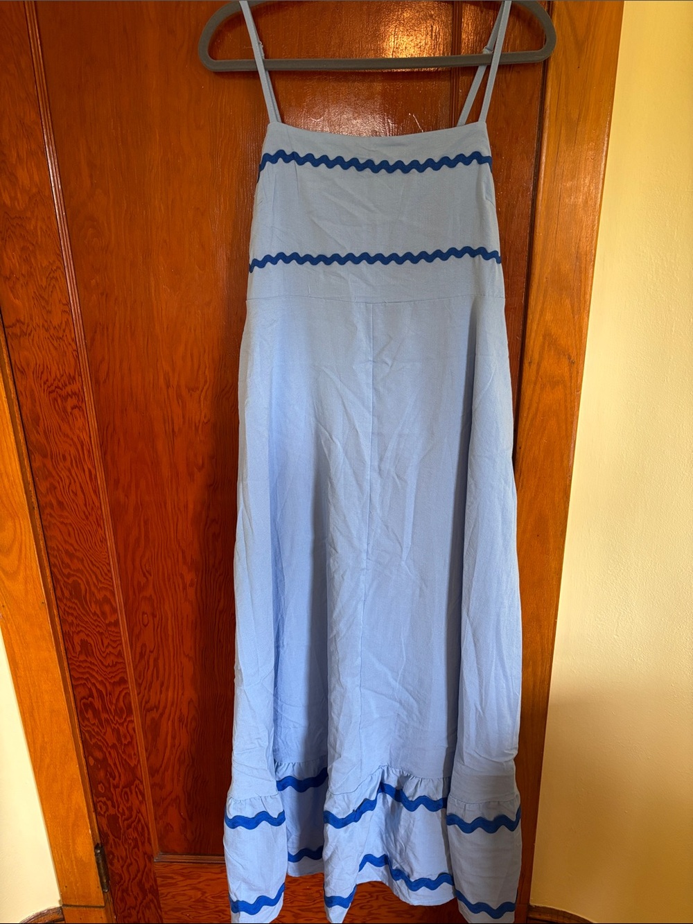 Light Blue Maxi Dress with Navy Trim